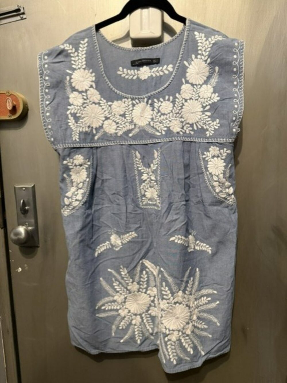 Vintage Boho Embroidered Puebla Mexican Indigenous Tunic Mini Dress